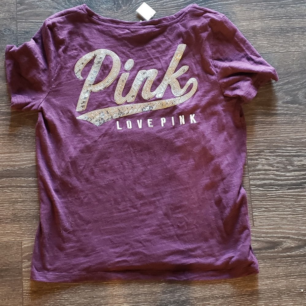 Victoria's Secret Pink V Neck Logo Tee